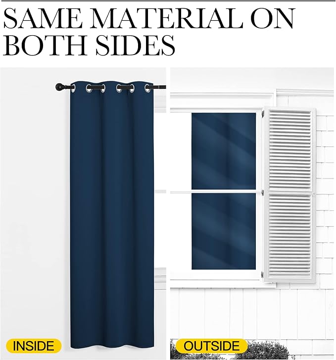 NICETOWN Moroccan Blue Room Darkening Curtains for Kitchen, Set of 2, 42 inches Wide by 78 inches Long, Window Treatment Thermal Insulated Solid Grommet Room Darkening Curtains/Drapes for Bedroom
