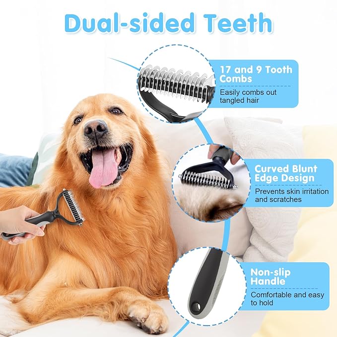 Cat Grooming Brush, 9PCS Dog Brush Kit with Pet Nail Clipper and File, Deshedding Brush for Cats, Cats Dog Shedding Brushs for Small Large Pets, Includes Flea Comb, Bath Brushs,Undercoat Rake (Grey)-Mewly Pet