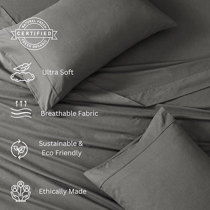 LANE LINEN 100% Organic Cotton Twin Sheets Set, 3PC Twin Bed Sheets, Cotton Sheets Twin Size Bed Set, Dorm Room Essentials with 15" Deep Pocket Fitted Sheet - Charcoal & White Twin Sheets (2 Pack)