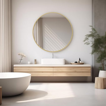 DUMOS Gold Circle Mirror for Wall 30.02 inch, Bathroom Round Mirror for Over Sink, Bathroom, Entryway, Bedroom, Vanity