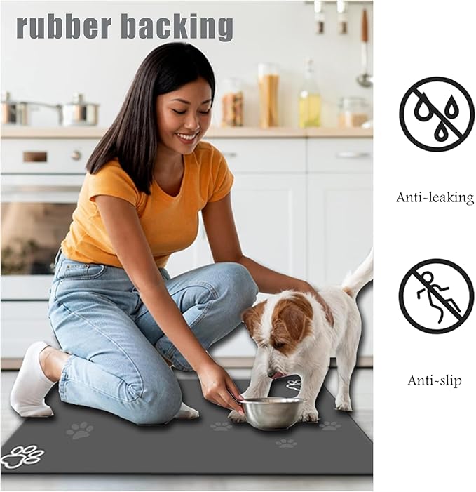 Large Boho Dog Food Mats for Floors, Absorbent Dog Bowl Mat for Food and Water Dispenser Mat, Quick Dry Cat Food Mat Pet Supplies (Dark Vintage, 36 * 24)-Mewly Pet