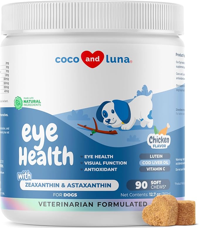 Eye Support for Dogs - 90 Soft Chews - Dog Supplements for Vision, Eye Vitamins for Dogs, with Cod Liver Oil Antioxidant, Dog Omega Supplement, Omega 3 EPA and DHA Fatty Acids.-Mewly Pet