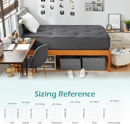 Hansleep College Dorm Twin XL Mattress Topper Viscose Derived from Bamboo, Memory Foam Pillow Top Mattress Topper Twin XL, Breathable Mattress Pad for Back Pain Relief, 39" x 80", Charcoal Grey