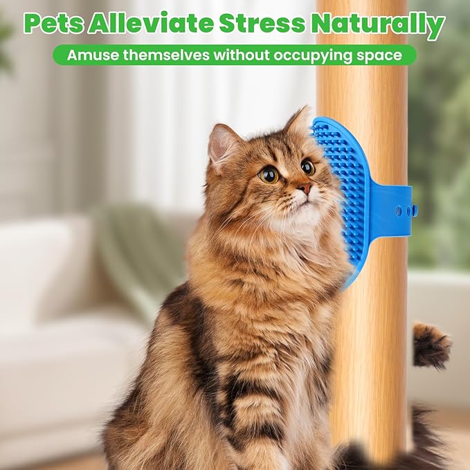 4Colors Cat Self Groomer for Indoor Cats, Wall Mounted Silicone Self Grooming Cat Brush for Long Short Hair, Cat Face Scratchers Cat Corner Massage Comb for Kitten Sofa Chair Leg Scratching Post Cover-Mewly Pet