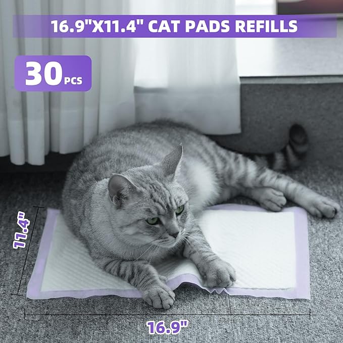 IMMCUTE Cat Pads 16.9" X 11.4", 30 Ct | Pee Pads for Cats | Thickened 6-Layer Super Absorbent Pads | Pee Pads for Tidy Cats Breeze Litter System | Cat Pee Pads-Mewly Pet