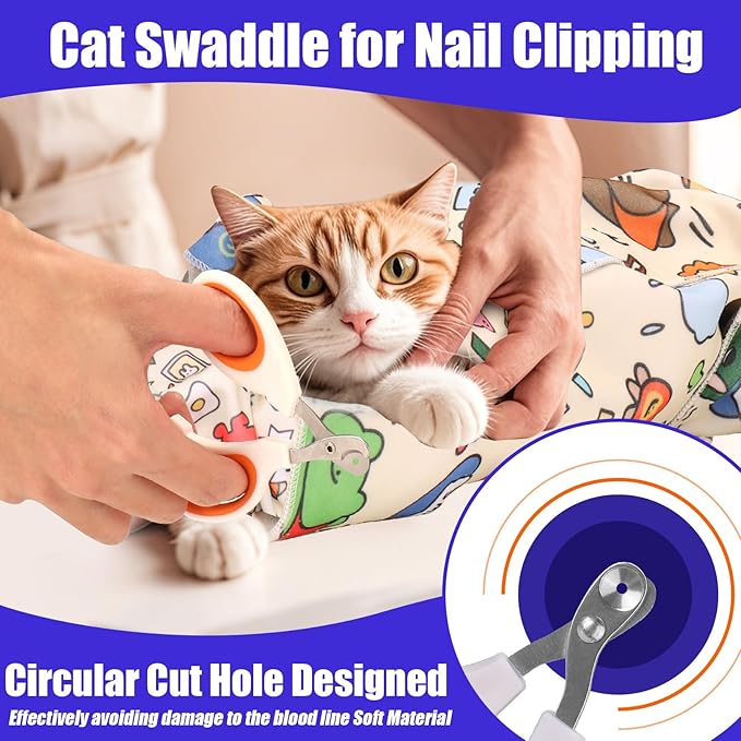 XANGNIER Cat Grooming Wrap with Cat Nail Clippers -Self-Adhesive Cat Swaddle for Nail Clipping, Anti-Scratch & Anti-Escape Cat Restraint for Calm, Safe & Easy Nail Trimming-Mewly Pet
