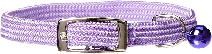 Kool Kat Elastic Cat Safety Collar with Bell, Lavender, 10"-Mewly Pet