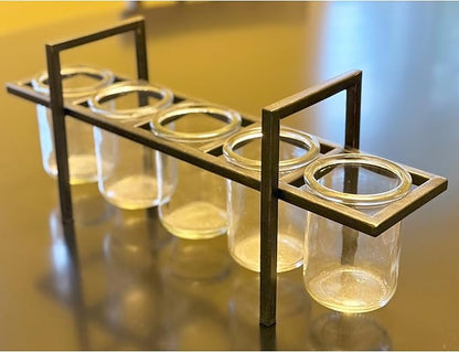 Seraphic 5-Cup Rustic Modern Floating Candle Holder Table Centerpiece Decoration for Dining Room, Kitchen, Patio, Weddings, Metal Iron with Glass Cups, 16" Long