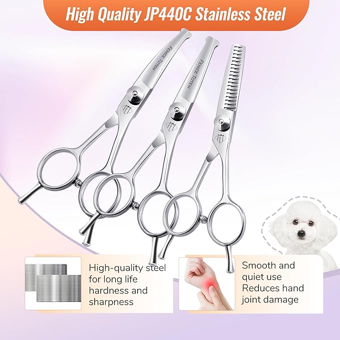 Dog Grooming Scissors: 3 in 1 Pet Shears Set Made Of Advanced Stainless Steel Alloy for Trimming Dogs Cats and Other Pets Face and Paws-Mewly Pet
