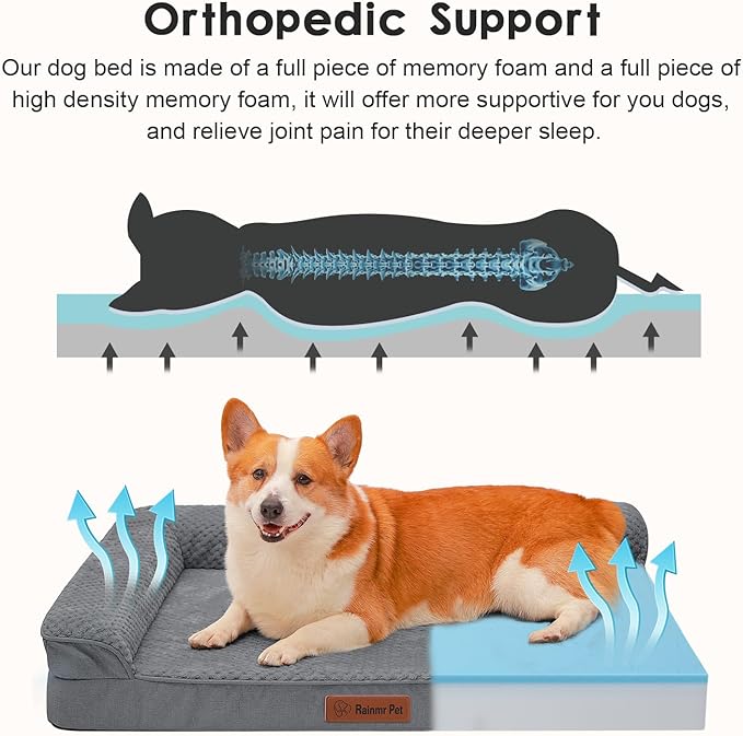 Orthopedic Dog Beds Large Sized Dog, 3 Inch Memory Foam Pet Bed for Medium and Large Dogs, Washable Removable Cover, Nonskid Bottom, Waterproof, 41x27 Inches XL Dark Grey-Mewly Pet