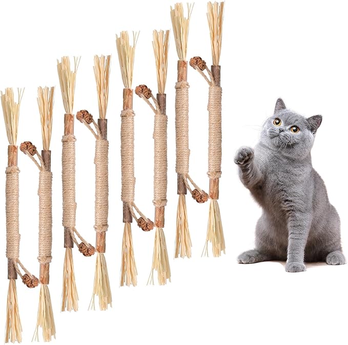 Silvervine Sticks for Cats 8 Pack Natural Cat Chew Toy Teeth Cleaning Edible Matatabi Dental Care Kitty Chew Sticks Catmint Cat Nip Treat Stick for Bored Indoor Kitty Calm Anxiety and Stress-Mewly Pet