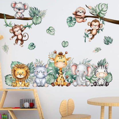 Jungle Animal Wall Stickers Forest Safari Wall Decals Kid Room Nursery Baby Bedroom Décor (Animal Turtle Dorsal Leaves)