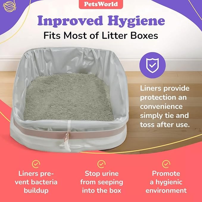 PETSWORLD Cat Litter Box Liners, Heavy Duty Litter Pan Liners Bags with Drawstring for Pet Cat Litter Tray (Unscented) (Extra Large - 36 x 18 Inches, 60 Count)-Mewly Pet