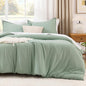 Litanika Oversized Queen Comforter Set, 3 Pieces Sage Green Lightweight Solid Bedding Comforter Set, All Season Fluffy Bed Set (98x98In Comforter & 2 Pillowcases)