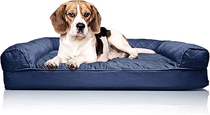Furhaven Orthopedic Dog Bed for Medium/Small Dogs w/ Removable Bolsters & Washable Cover, For Dogs Up to 35 lbs - Quilted Sofa - Navy (Blue), Medium-Mewly Pet