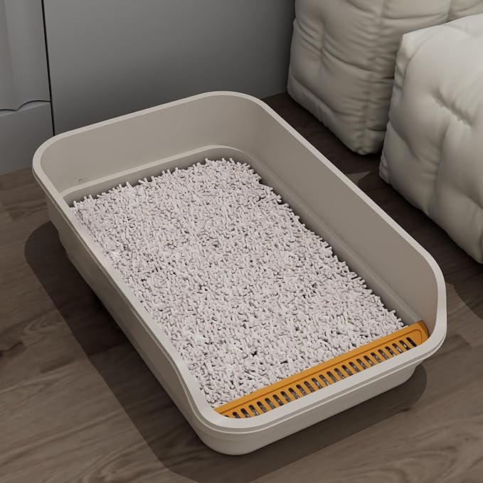Extea Large Cat Litter Box with High Sides,Cat Boxes for Indoor Cats,Cat Litter Pan for Kitty,Litter Box with Low Entry,Easy to Clean,Anti-Splashing,23.6" x15.7" x6.2" (White)-Mewly Pet