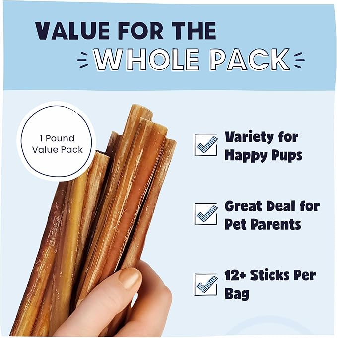 Pawstruck All-Natural 9" Bully Sticks for Dogs - Long Lasting, Rawhide-Free, Low Odor & Grain-Free Dental Chew Treat - Healthy Single Ingredient, 100% Real Beef - 1 lb Bag-Mewly Pet
