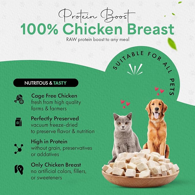 Freeze-Dried Chicken Treats for Cats & Dogs – 100% Human Grade, Single Ingredient, High-Protein, Healthy Snack – No Additives or Preservatives – 3.5oz - Inspected & Tested in USA-Mewly Pet
