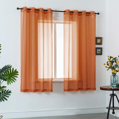 DUALIFE Burnt Orange Sheer Curtains 63 Inch Length for Bedroom 2 Panels Elegant Grommet Top Drapes Terracotta Sheer Curtain Panels for Living Room 52x63 Inches Long Rust