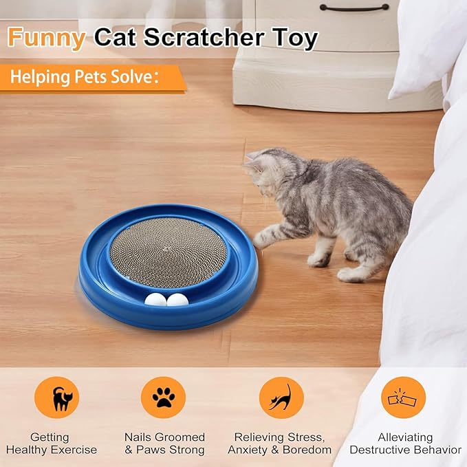 Interactive Cat Ball Track Toy for Indoor Cats, Cat Scratching Board & Exercise Set for Bored Indoor Adult and Kitten Mental & Physical Stimulation, with Spare Ball to Prevent Loss (Blue)-Mewly Pet