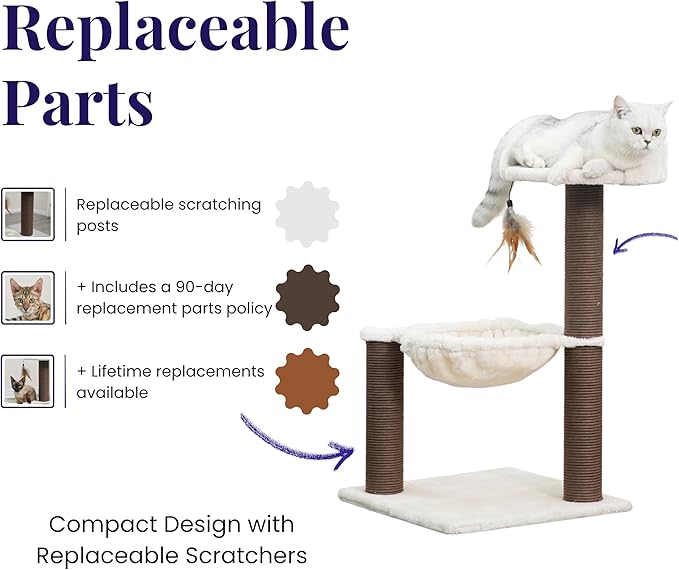 Catry Nirvana 3-Level Kitten Tree with Plush Perch, Soft Hammock, and Paper Rope Scratching Posts, Minimalist Cat Furniture for Climbing, Scratching & Resting, Ideal for Kittens & Small Cats, Beige-Mewly Pet