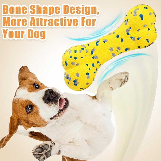 7.28" Indestructible Large Bone Balls for Aggressive Chewers Durable Stick Bouncy Interactive Chew Toy for Dogs Fetch Game Lightweight Floating Outdoor Training, Yellow-Mewly Pet