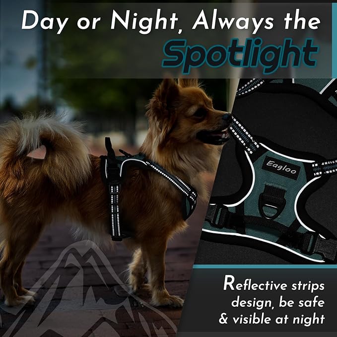 Eagloo Small Dog Harness No Pull, Service Vest with Reflective Strips and Control Handle, Adjustable and Comfortable for Walking, No Choke Pet Harness with 2 Metal Rings, Dark Green, XS-Mewly Pet