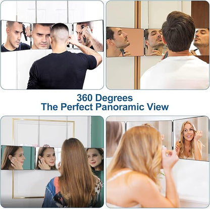 360° Viewing Mirror for Hair Cutting and Styling, Adjustable Height Mirror for Grooming, Makeup and Shaving, Clear HD Glass, Portable for Bathroom or Travel (Black)