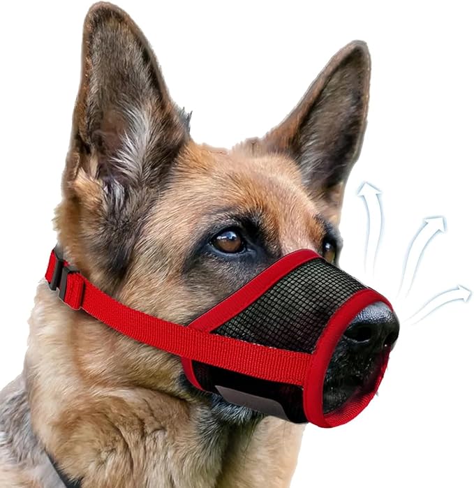 Dog Muzzle, Soft Air Mesh Muzzle for Small Medium Large Dogs Anti Biting Barking Chewing, Breathable Drinkable Adjustable Loop Pets Muzzle for German Shepherd Husky Labrador Retriever (Red,S)-Mewly Pet
