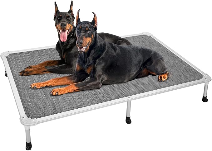 Veehoo Chew Proof Elevated Dog Bed - Cooling Raised Pet Cot - Silver Aluminum Frame and Durable Textilene Mesh Fabric, Unique Designed No-Slip Feet for Indoor or Outdoor Use, Black Silver, XX Large-Mewly Pet