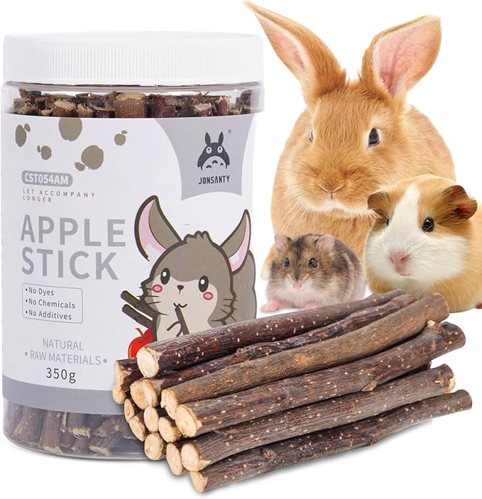330g Natural Apple Sticks Rabbit Chew Toys, Bunny Teething Toys, Easy to Store in Jar, Ideal for Rabbit, Guinea Pig, Hamster, Chinchilla, Chipmunks, Squirrels, Gerbils and other Small Animals-Mewly Pet
