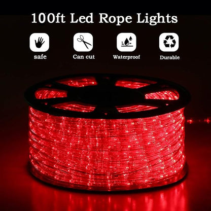 100Ft LED Rope Lights, LED Strip Lights Outdoor Waterproof Decorative Lighting for Indoor/Outdoor, Eaves, Backyards Garden, Halloween and Christmas Decorations(Red)