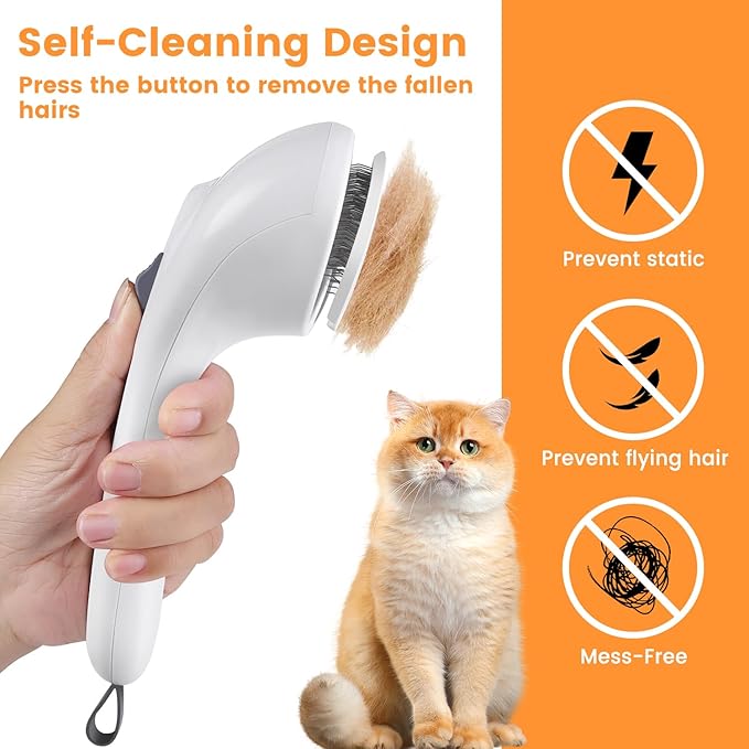 3 In 1 Cat Brush, Anti-Static Dog Brush One-click Self-cleaning Comb for Furry Pet, Rechargeable USB Cat Steam Brush for Shedding, Horse and Dog-Mewly Pet