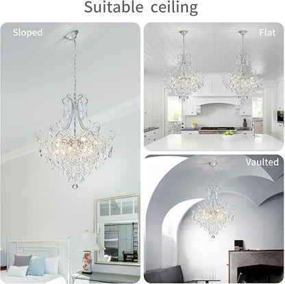 WUZUPS Crystal Chandelier 10-Light Pendant Ceiling Light Modern Lighting Fixture for Dining Room Hallway Bedroom Kitchen Bathroom, H 27.6" x W 22.8", E12 Base, Silver