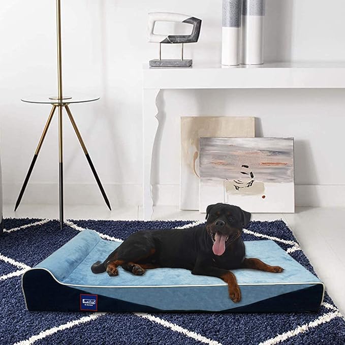 Laifug Orthopedic Memory Foam Dog Bed with Durable Water Proof Liner and Removable Washable Cover (Large (46"x28"x8"), Denim Blue)-Mewly Pet