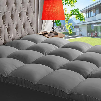 ABENE Mattress Topper for Back Pain Relief, Extra Thick Mattress Pad Pillowtop, Soft Mattress Protector Cover with 8"-21" Deep Pocket, Overfilled Down Alternative Filling (Gray, California King)