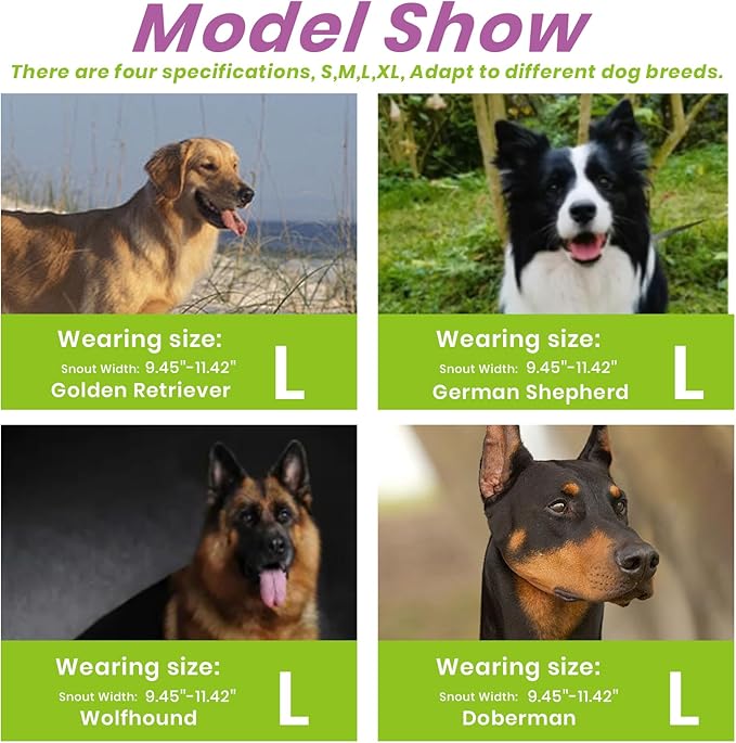 Glow-in-The-Dark Dog Muzzle, Basket Muzzle for Small Medium Large Dogs,Anti-Biting Chewing, Lightweight Cage Design,Allows Drinking & Panting,for Grooming & Training (Transparent Size L)-Mewly Pet