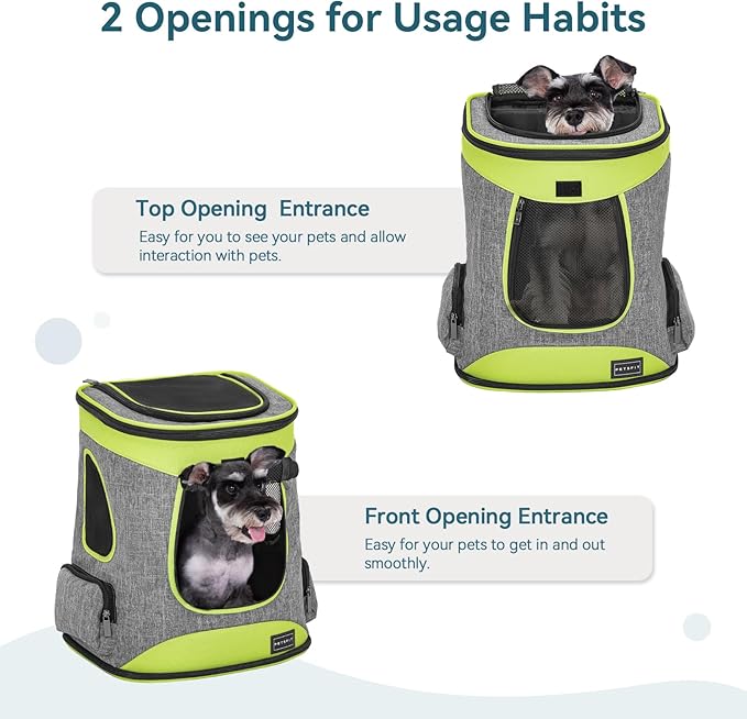 Petsfit Pet Backpack Carrier Easy-Fit Dog Travel Backpack Carrier for Hiking Walking Cycling Suitable for Small Medium Dogs Cats and Rabbits up to 22 Pounds, Green-Mewly Pet