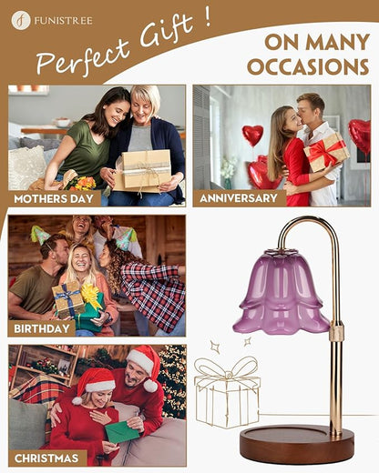 Purple Candle Warmer Lamp with Timer & Dimmer, Adjustable Height Christmas Gifts Birthday Gifts for Women Mom, Flower Candle Lamp Warmer, Wax Warmer with 2 Bulbs, House Warming New House Decorations