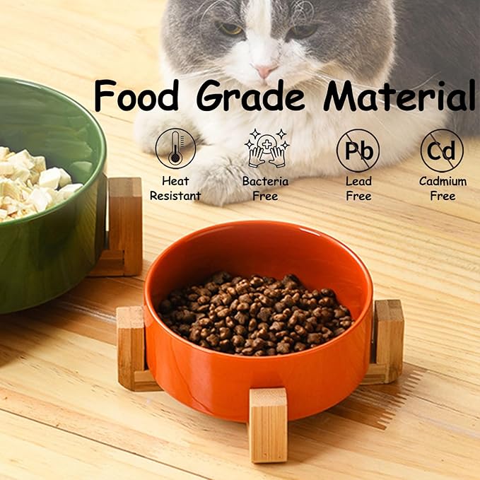 Petygooing Ceramic Dog Bowl Set with Stand,Small Dog Bowls,Cat Dog Food and Water Bowl,Anti -Slip Set of 2 Cat Dog Bowls-Dog Food Bowls- Dog Bowls Small Size Dog 13.5 OZ (5.1In / 1.7 Cups) Rust Red-Mewly Pet