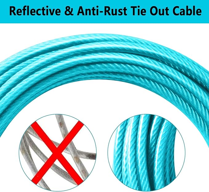 Dog Tie Out Cable 50FT-500Lbs,Heavy Duty Dog Leads Line for Yard with Swivel Hook,Medium Large Dogs Leash&Chains for Outside,Rust Chew Proof Dogs Run Cable for Outdoor Camping(Teal, 50FT)-Mewly Pet