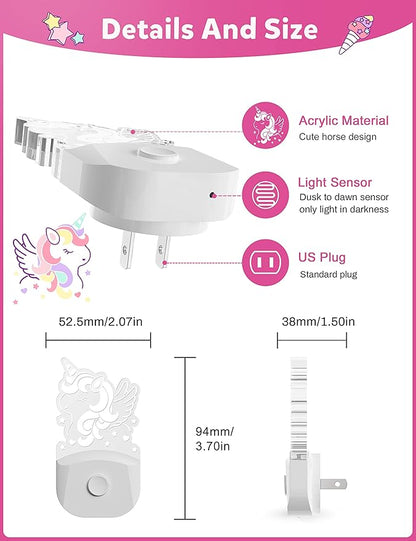 Cute Night Light for Kids [2 Pack], Plug in Night Light, 8 Color Changing Baby Night Light with Dusk to Dawn Sensor, Nightlights for Children, LED Night Lights for Kids Girls Bedroom, Gifts for Girls