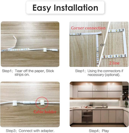 WOBANE LED Under Cabinet Lighting Kit,Flexible LED Ribbon Lights Bar,Under Counter Lights for Kitchen,Cupboard,Desk,Showcase,Shelf,6.6 Feet Rope Light Set,120 LED,1200lm,6000K White,4 Panel