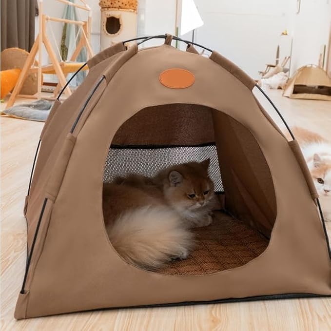 BreezyDen Pop-Up Pet Tent – Portable Indoor/Outdoor Cat Tent, Waterproof Pet Hideaway for Cats & Small Dogs with Mesh Window, Anti-Slip Base & Washable Design (White, S (4 catties Kitten))-Mewly Pet