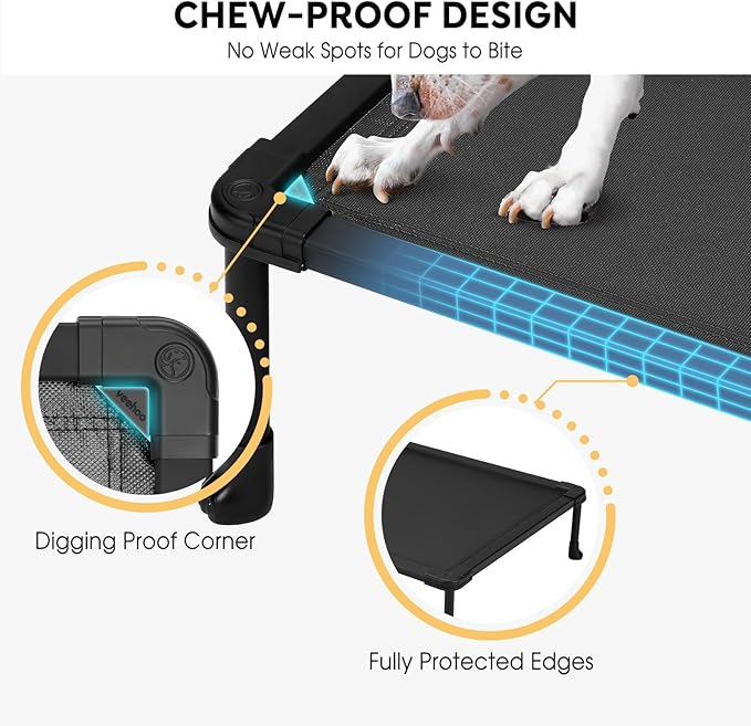 Veehoo Chew-Proof Elevated Dog Bed, Durable Training Platform for Large Dogs, Indoor/Outdoor Raised Pet Cot, Black, 41x27inches, Model CWC2420CP-Mewly Pet