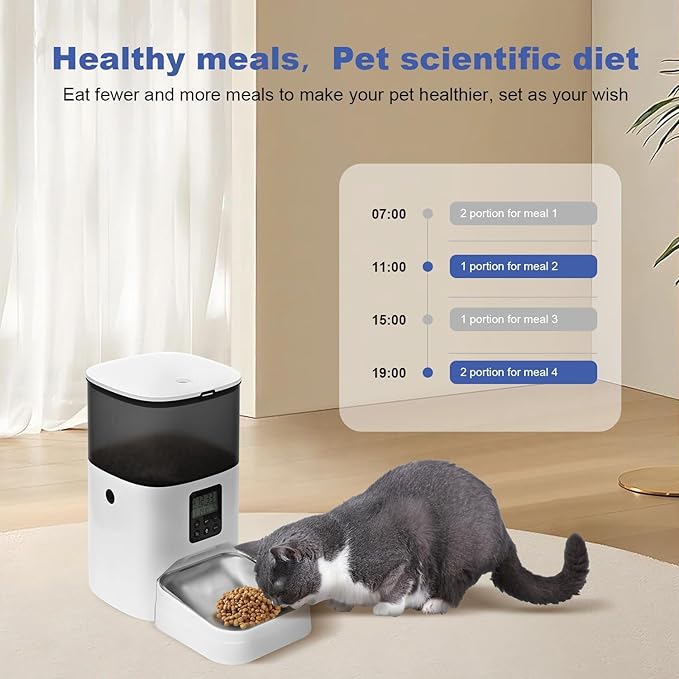 Automatic Cat Feeder, 4L Cat Food Dispenser with 10s Voice Recorder, Pet Feeder up to 8 Meals per Day, Timed Cat Feeder with Dry Food Sealed Ring (Jade White, 4L)-Mewly Pet