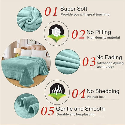 Fleece Blankets for All Season - Premium Lightweight Anti-Static Throw for Travel Size Bed Extra Soft Brush Fabric Warm Sofa Thermal Blanket 51" x 60"(Sage Green)