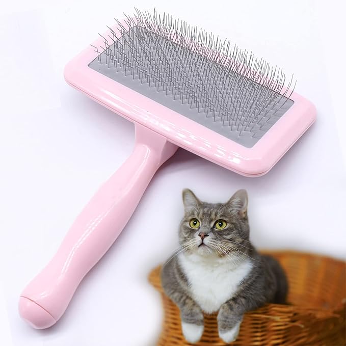 Air Cushion Slicker Brush for Dogs Cats,Soft Pin Shedding Brush for Short Haired Dog,Cat, Pet Grooming Wire Brush for Thin Curly Matted Tangled Hair,14mm(0.55"),Pink-Mewly Pet