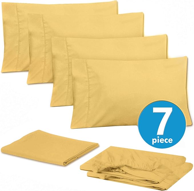 Sweet Home Collection 6 Piece 1500 Supreme Collection Brushed Microfiber Deep Pocket Sheet Set-2 Extra Pillow Cases, Great Value, Split King, Yellow