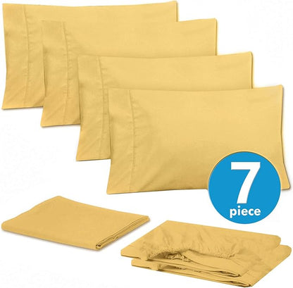 Sweet Home Collection 6 Piece 1500 Supreme Collection Brushed Microfiber Deep Pocket Sheet Set-2 Extra Pillow Cases, Great Value, Split King, Yellow